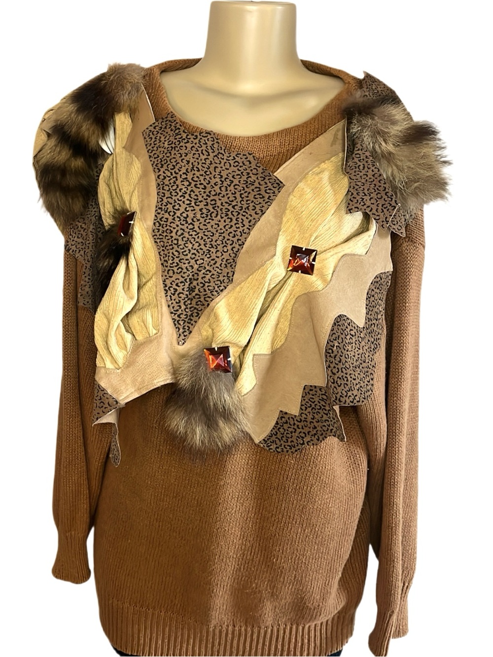 Vintage Bonnie & Bill Animal Print Leather AppliquΓ© Embellished Sweater